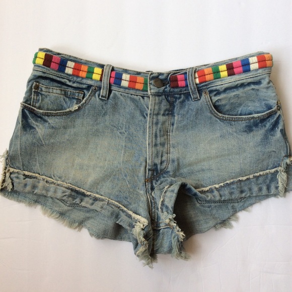 Free people Eliot denim embroidered rainbow cutoff